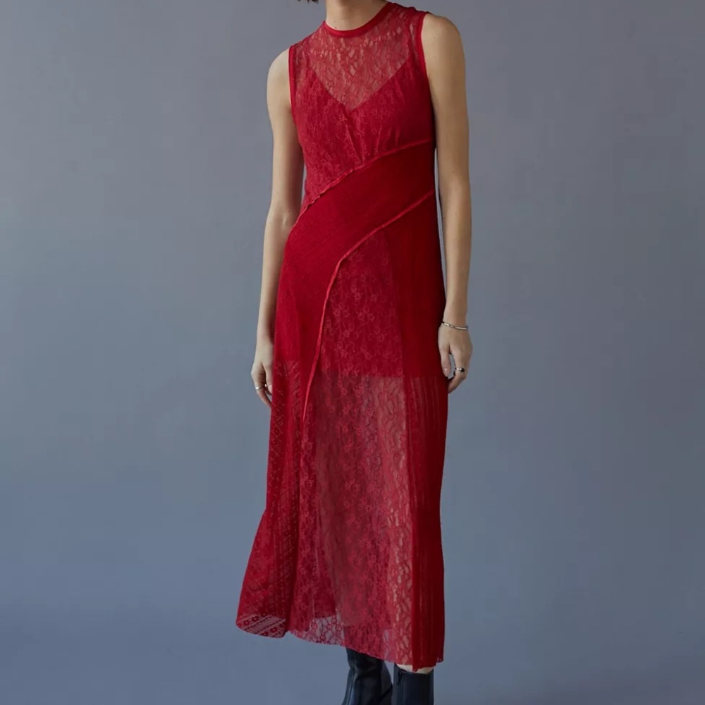 Sheer Red Lace Slip Dress